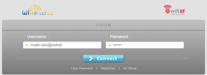 user name dan password wifi id gratis dengan radnet